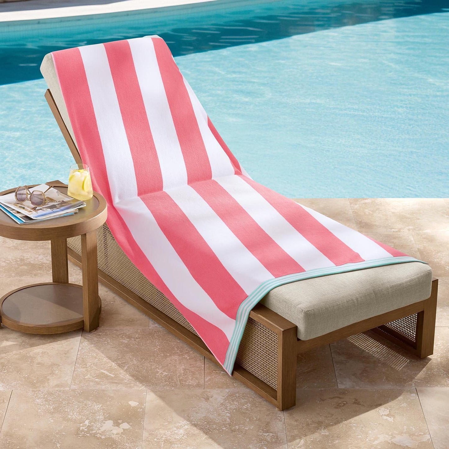 Personalized pink striped oversized beach towel 40 x 72 inches flat view