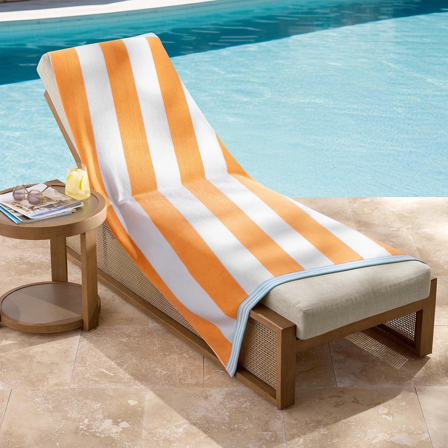 Personalized peach striped oversized beach towel 40 x 72 inches flat view