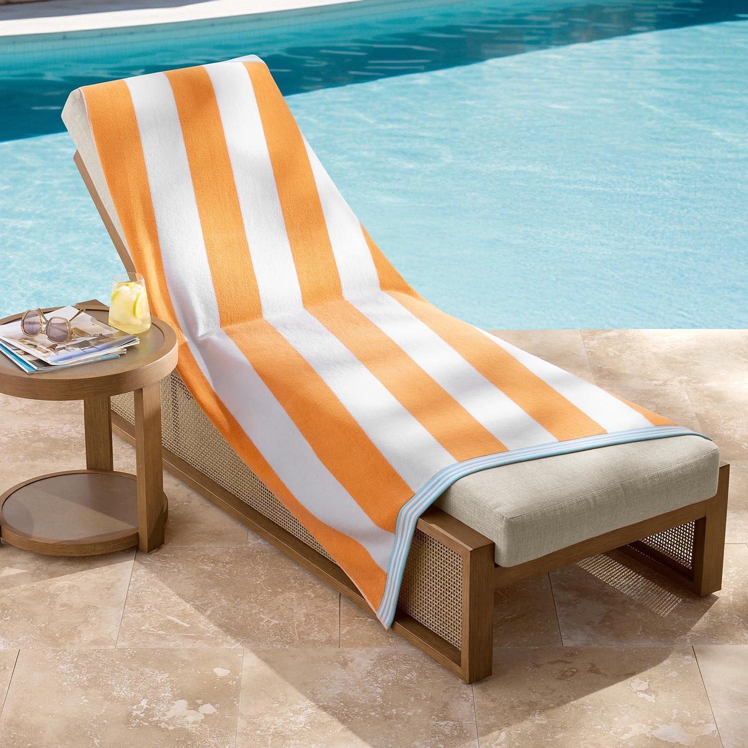 Personalized peach striped oversized beach towel 40 x 72 inches flat view