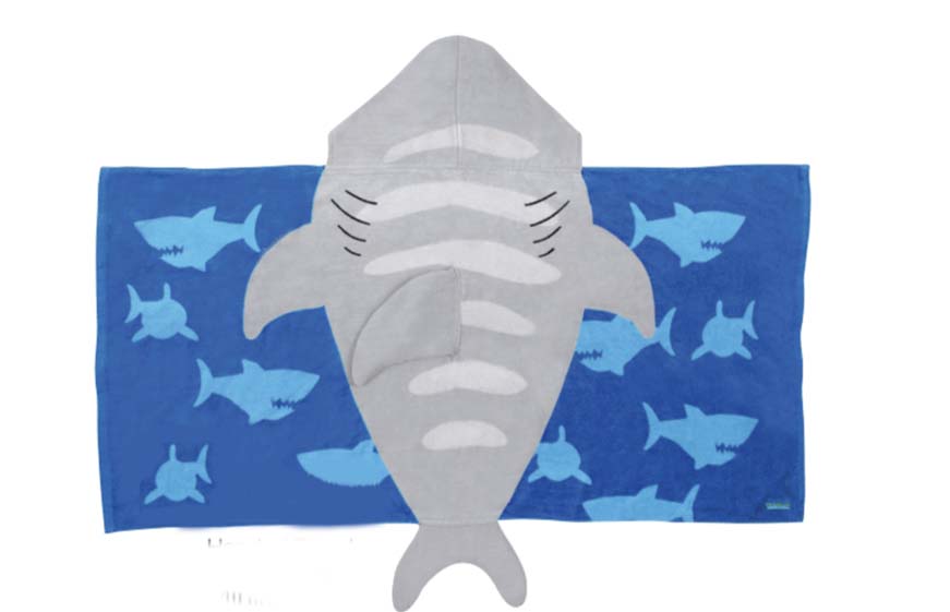 Gray Shark hooded towel back view