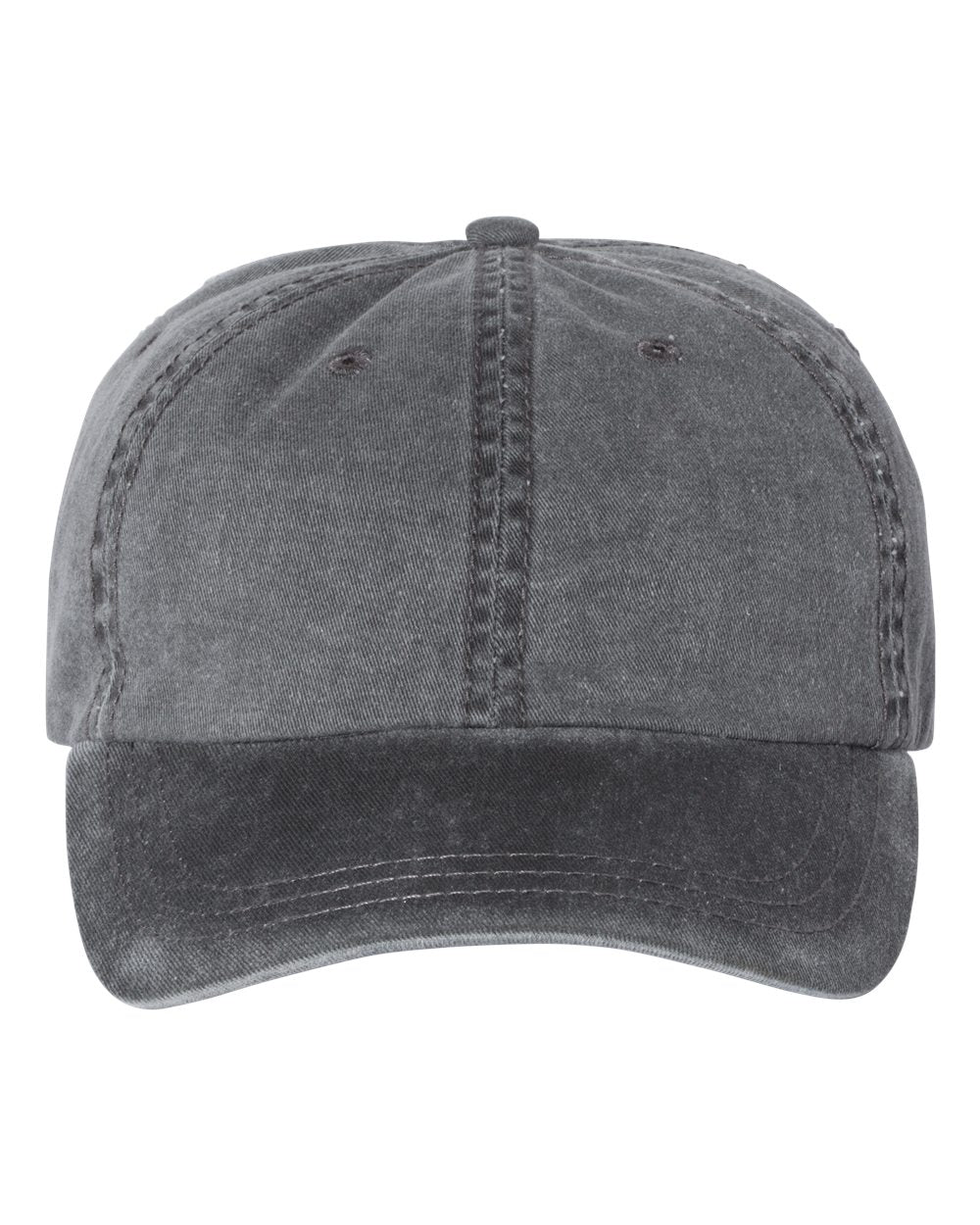 Gray pigment-dyed unstructured dad hat with a curved brim and no visible embroidery.