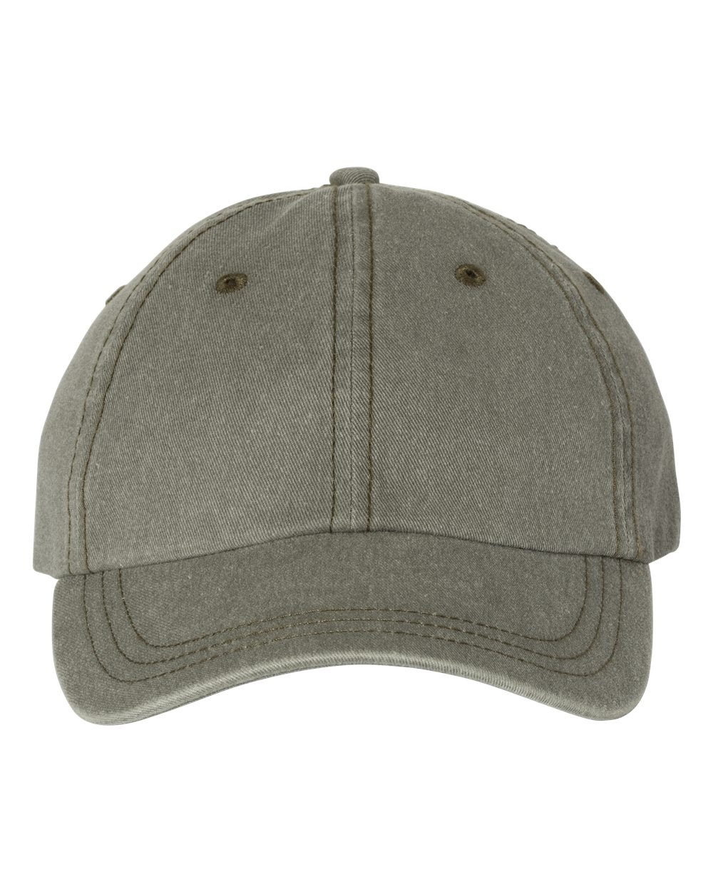 Unstructured pigment-dyed dad hat in olive green with no visible embroidery.