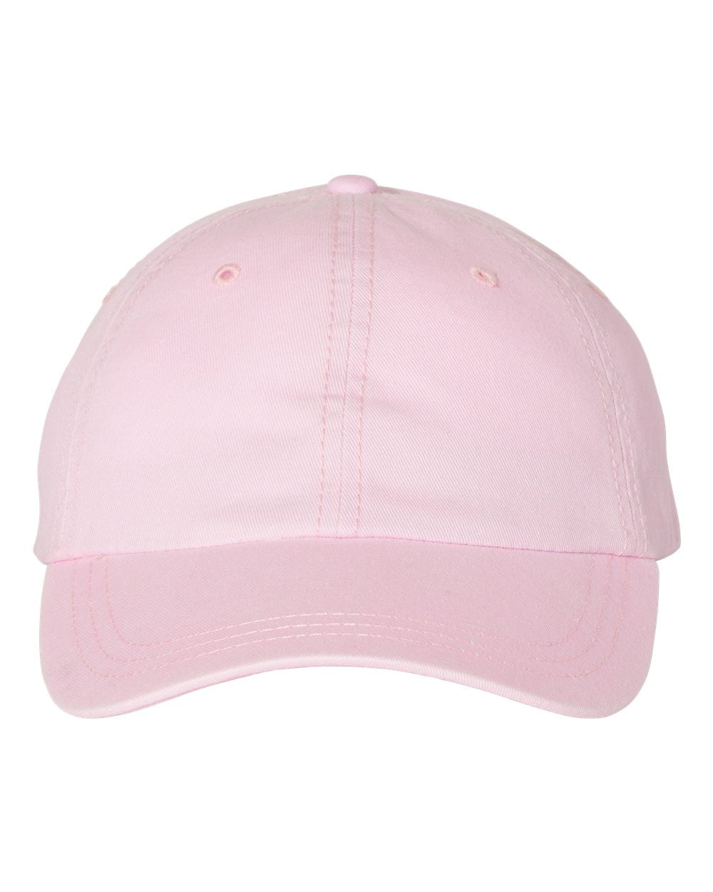 Light pink unstructured dad hat with pigment-dyed finish and no visible embroidery.