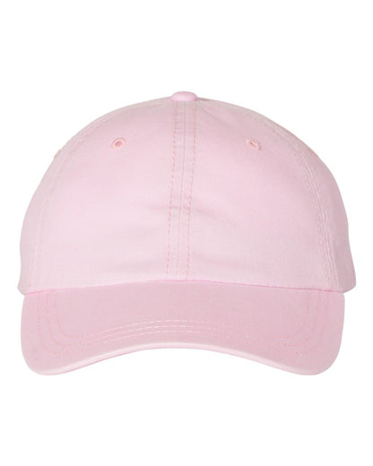Light pink unstructured dad hat with pigment-dyed finish and no visible embroidery.