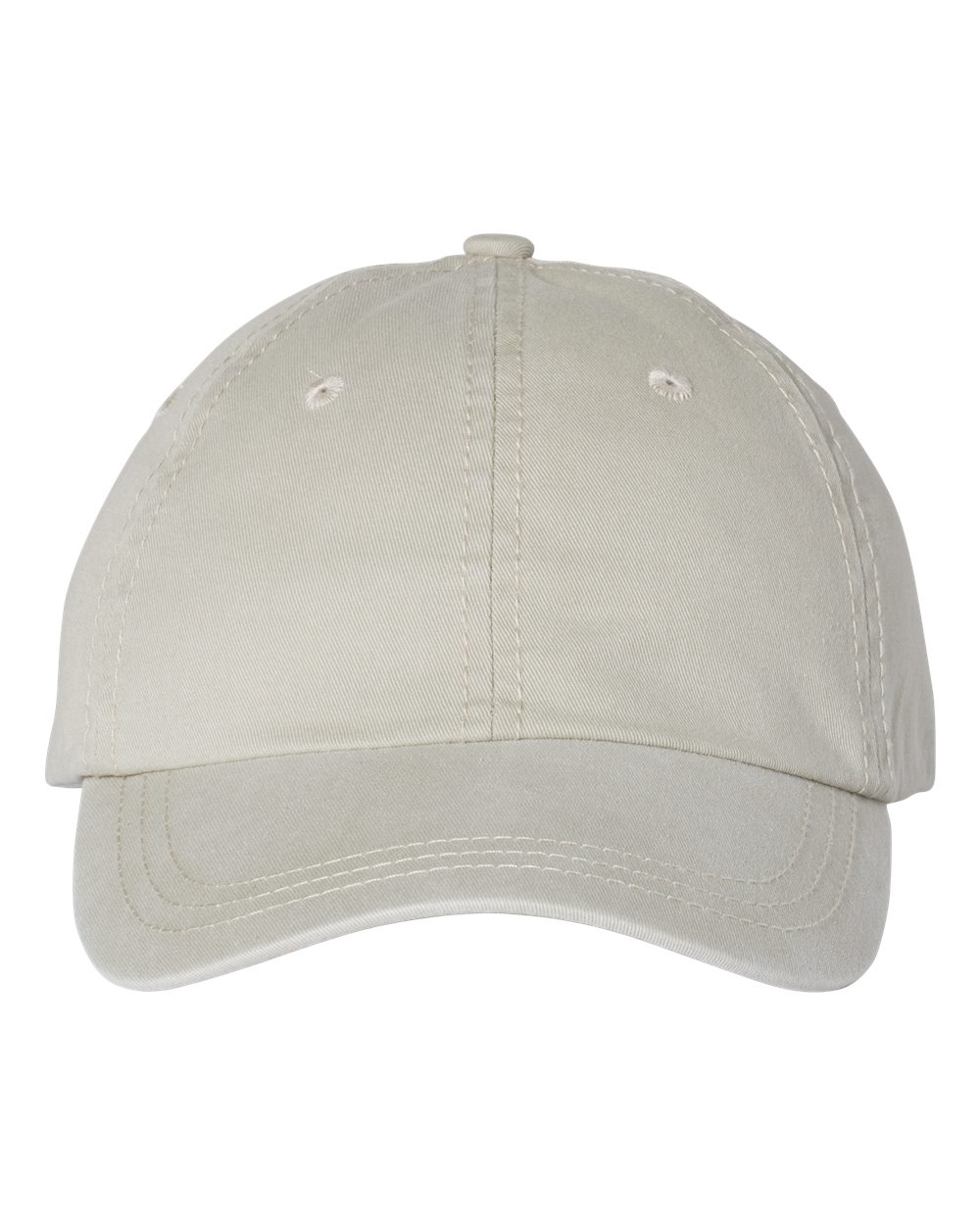 A plain, light beige unstructured dad hat with no visible embroidery or logos.