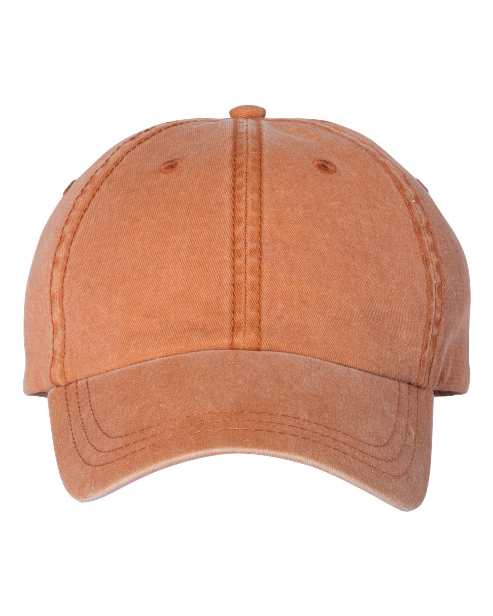 Pigment-dyed unstructured dad hat in solid rust orange with no visible embroidery or monogram.