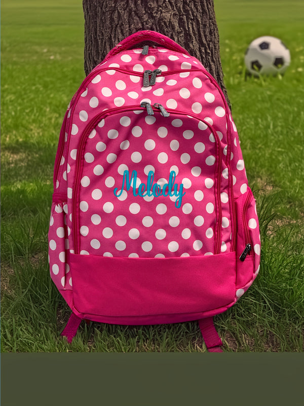 Childs Backpack in Pink with White Polka Dots