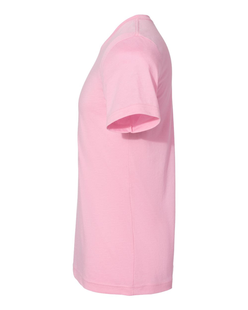 Bella + Canvas 3001 heather bubble gum t-shirt, side view