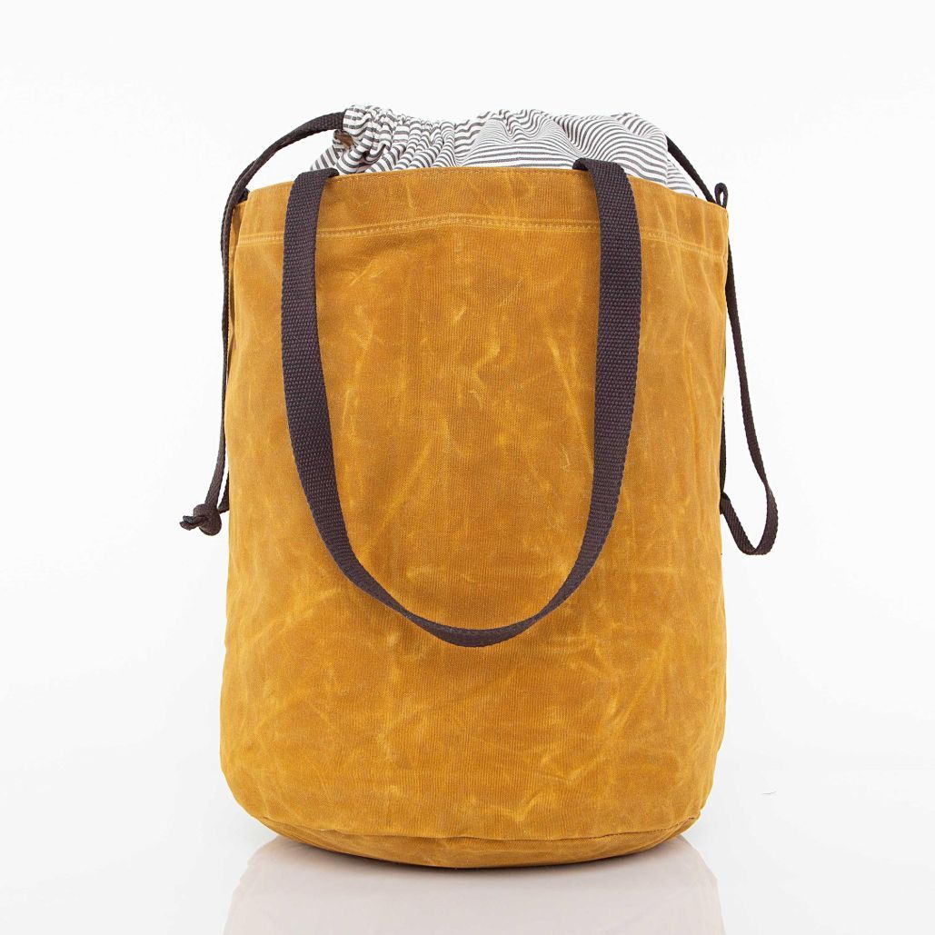 Personalized Waxed Laundry Tote for Laundry Day, Yellow personalized front