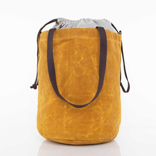 Personalized Waxed Laundry Tote for Laundry Day, Yellow personalized front