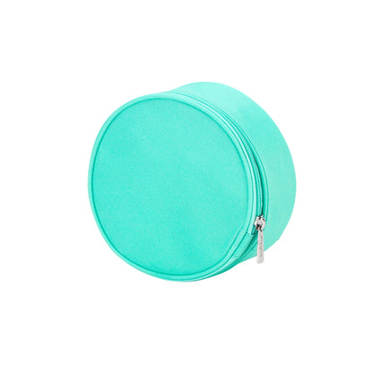 Solid mint round jewelry case viewed at a slight angle