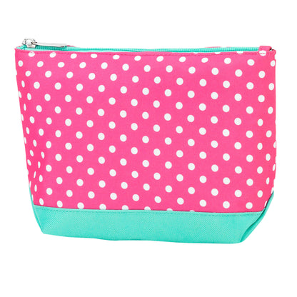 Pink polka-dot accessory pouch with mint base