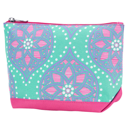 Mint and pink geometric floral accessory pouch with pink base