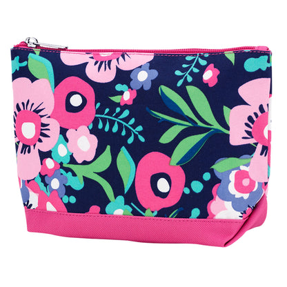 Navy floral accessory pouch with pink base