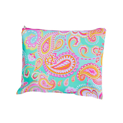 Pastel paisley zipper pouch on a white background
