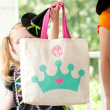 Halloween Trick or Treat Canvas Tote Bag, Crown, Pumpkin, Monster or Witch