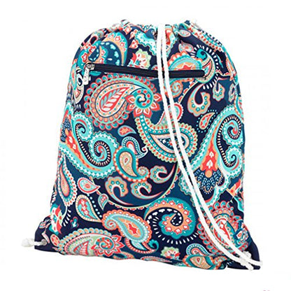 Navy paisley drawstring gym bag