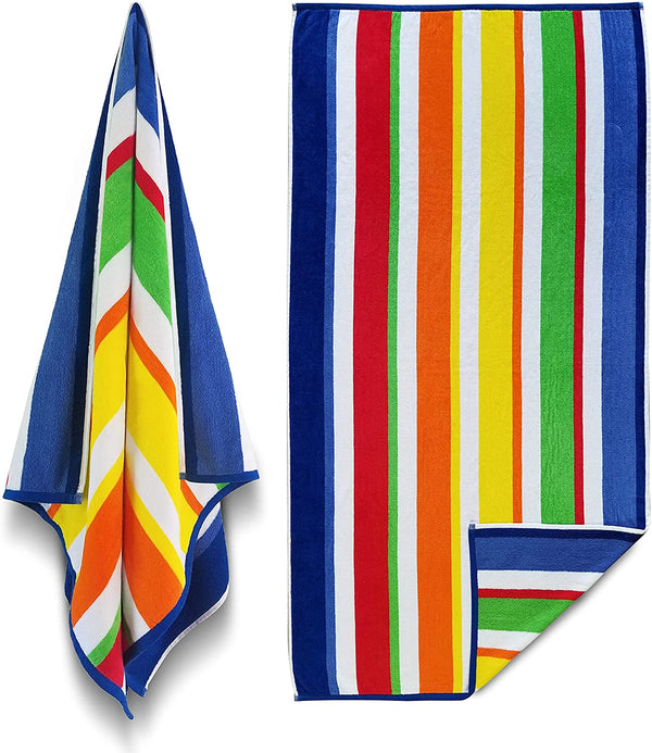 Multicolored Stripe Cotton Velour Beach Towel 62 x 32