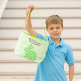 boy with green cotton Easter bucket bag 