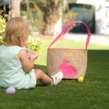 kid with hot pink burlap Easter basket