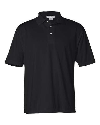 Black short-sleeved FeatherLite mesh polo shirt with a three-button placket and collar.