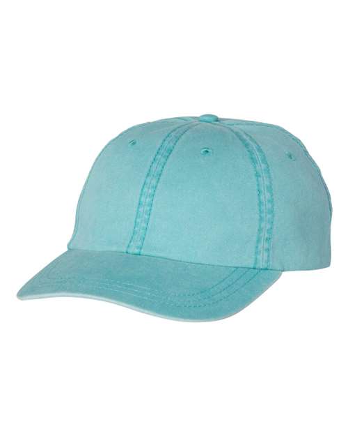 Light blue pigment-dyed unstructured dad hat with a curved brim and no visible embroidery.