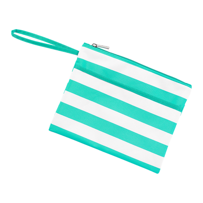 Mint and white striped wristlet pouch with matching loop