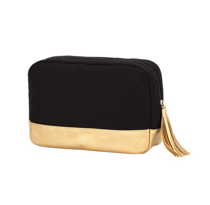 Black Cabana cosmetic bag with gold-colored trim and tassel