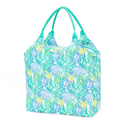 Mint coral-print Seaside beach bag