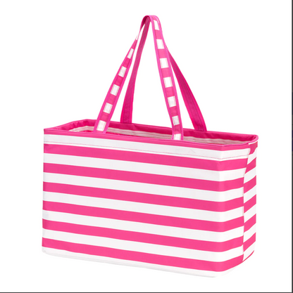 Hot pink and white striped oversized tote