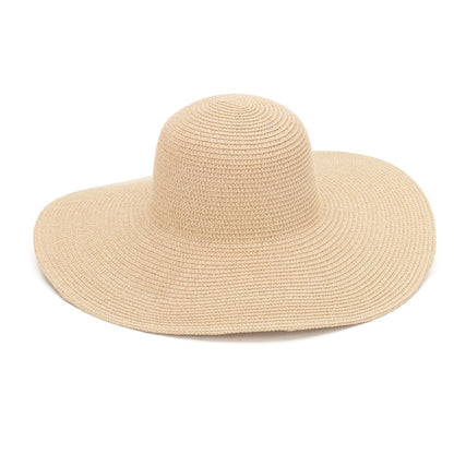 Natural beige wide-brim floppy hat on a white background
