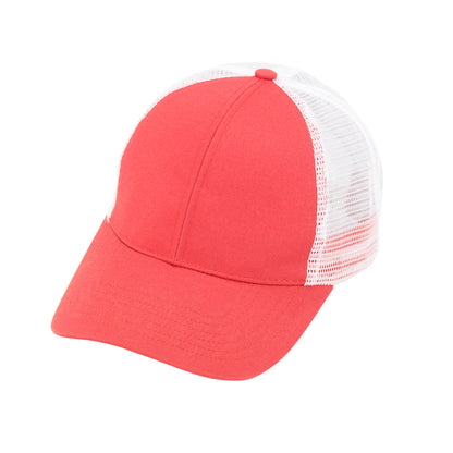 Coral trucker hat with white mesh back
