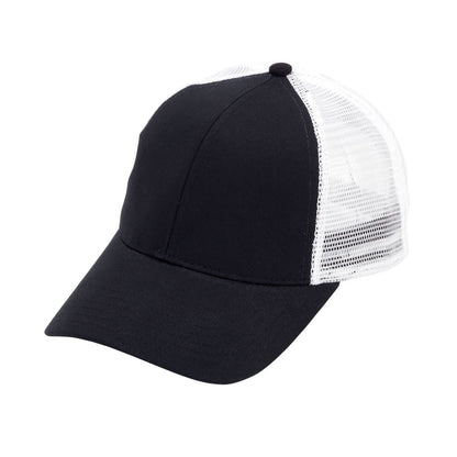 Black trucker hat with white mesh back