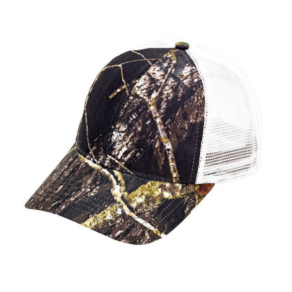 Woodland-print trucker hat with white mesh back