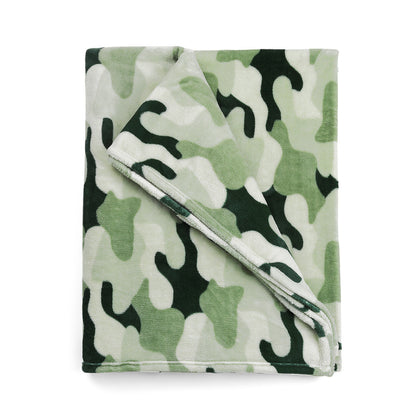 Folded green camouflage blanket