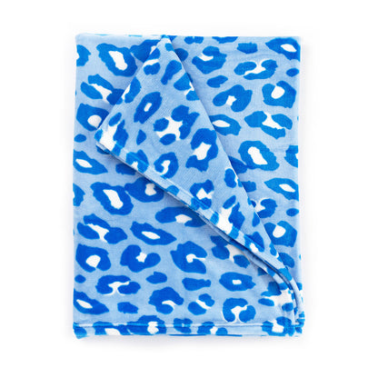 Folded blue leopard-print blanket
