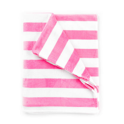 Folded pink and white striped blanket