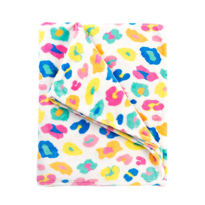 Folded multicolor leopard-print blanket