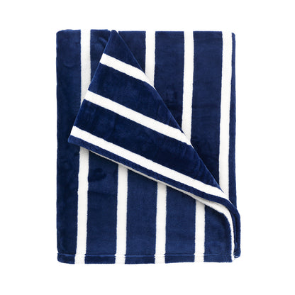 Folded navy and white striped blanket