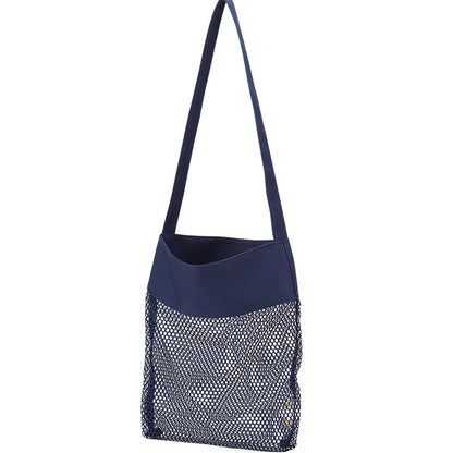 Navy mesh tote with matching shoulder handle