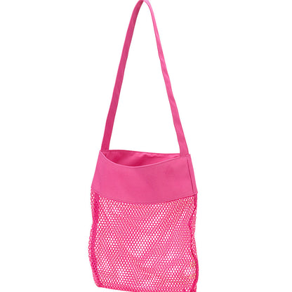 Hot pink mesh tote with matching shoulder handle