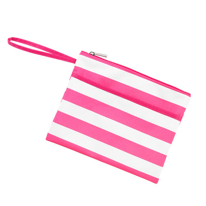 Hot pink and white striped wristlet pouch with pink loop