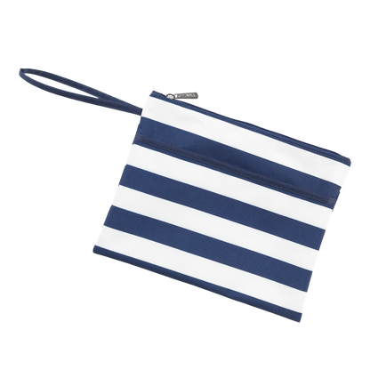 Navy and white striped wristlet pouch with navy loop