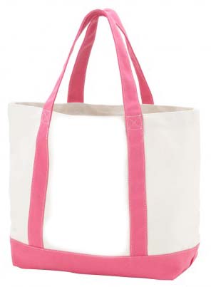 Cream tote with pink handles and bottom panel