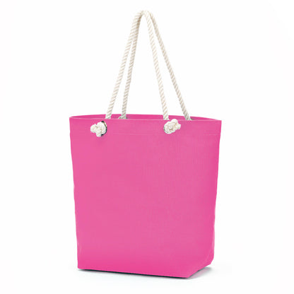 Hot pink Castaway tote with white rope handles on a white background
