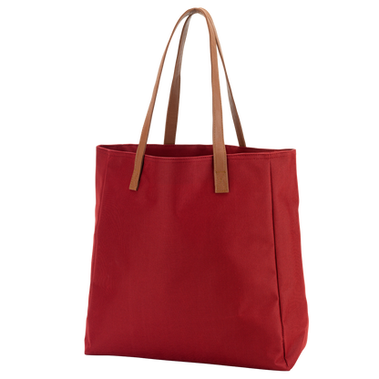 Garnet tote with tan handles