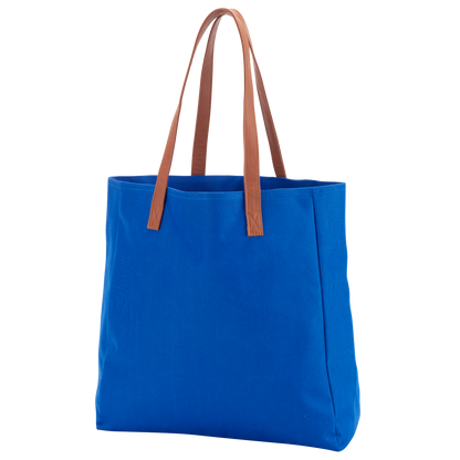 Royal blue tote with tan handles