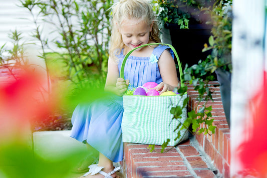 Seersucker Bunny Easter Basket, Blue, Pink, Green, or Purple