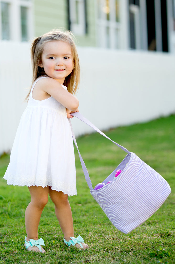 Seersucker Bunny Easter Basket, Blue, Pink, Green, or Purple
