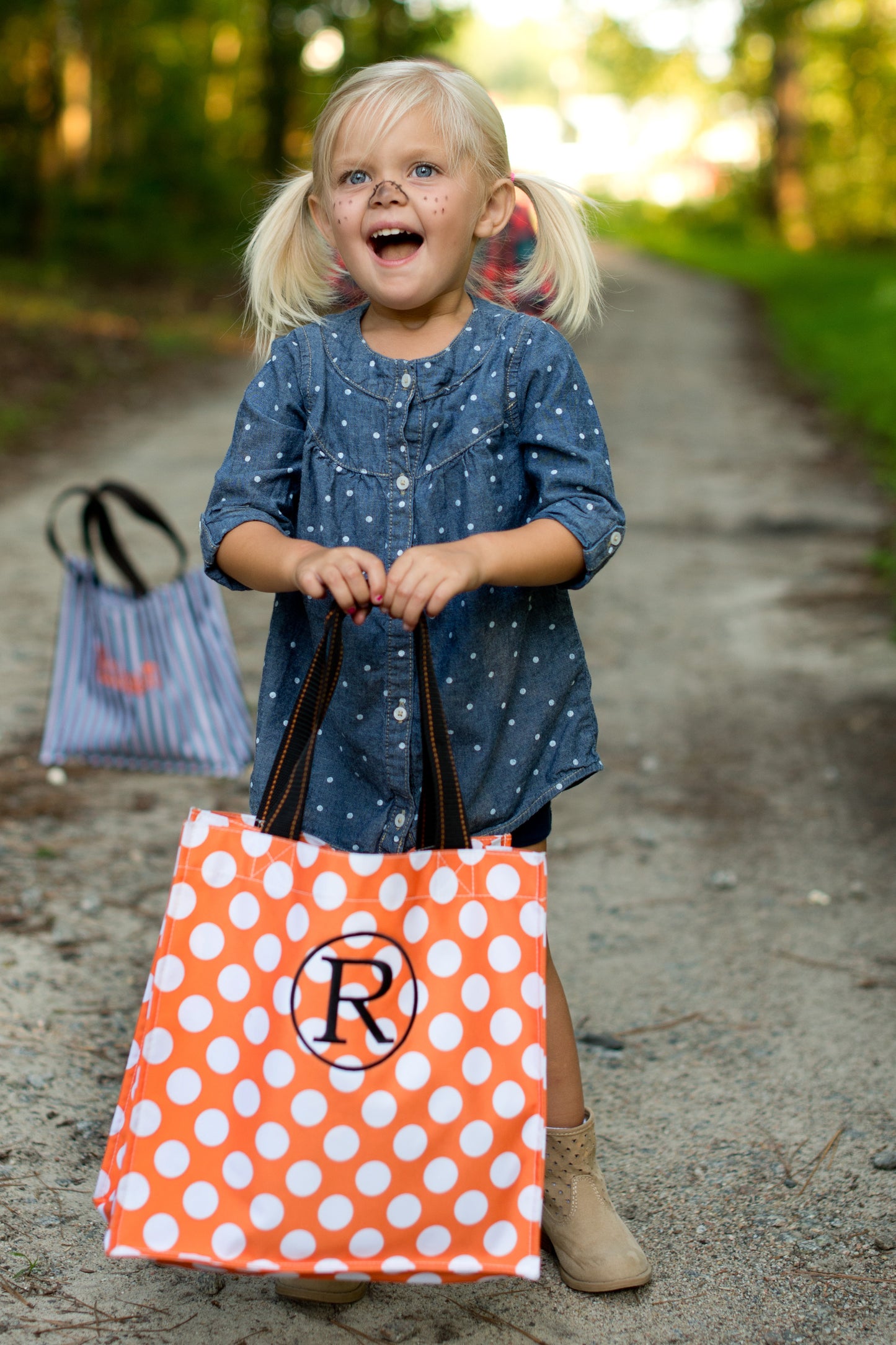 Halloween Trick or Treat Tote Bag with Polka Dots